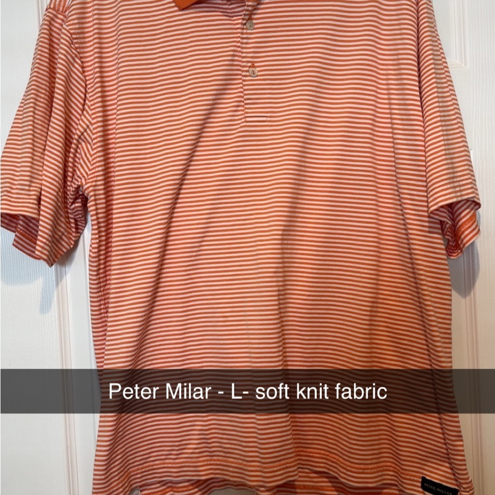 Peter Millar Orange stripe Polo Shirt Soft Knit Casual